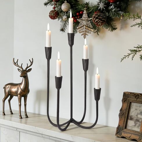 5 شمعدانات من الحديد الزهر للطاولات، حاملات شموع سوداء لحفلات الزفاف بطول 17.6 بوصة حاملات شمعدان مصنوعة يدويًا لغرفة الطعام أو غرفة المعيشة أو الرف in Kuwait