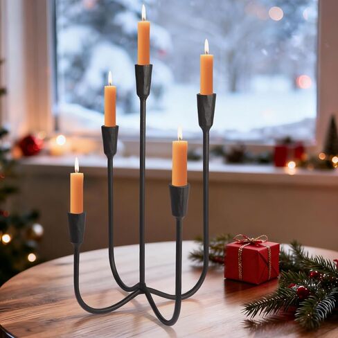 5 شمعدانات من الحديد الزهر للطاولات، حاملات شموع سوداء لحفلات الزفاف بطول 17.6 بوصة حاملات شمعدان مصنوعة يدويًا لغرفة الطعام أو غرفة المعيشة أو الرف in Kuwait