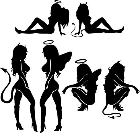 TOMALL 3 Pairs 7" Sexy Angel & Demon Car Decals Reflective Devil Stickers Funny Lovely Angel Wings Vinyl Waterproof for Car Bumper Window Laptop Motorcycle (Black) in Saudi Arabia