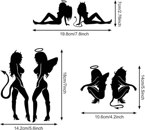 TOMALL 3 Pairs 7" Sexy Angel & Demon Car Decals Reflective Devil Stickers Funny Lovely Angel Wings Vinyl Waterproof for Car Bumper Window Laptop Motorcycle (Black) in Saudi Arabia
