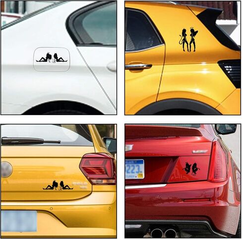 TOMALL 3 Pairs 7" Sexy Angel & Demon Car Decals Reflective Devil Stickers Funny Lovely Angel Wings Vinyl Waterproof for Car Bumper Window Laptop Motorcycle (Black) in Saudi Arabia
