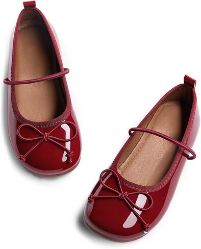 Haloumoning Girls Mary Jane Shoes Kids Bow Slip On Ballet Flats Wedding Party Dress Shoes, Burgundy, Size 13 in Kuwait