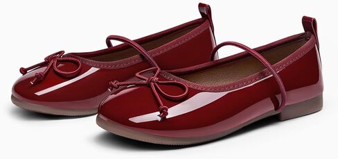 Haloumoning Girls Mary Jane Shoes Kids Bow Slip On Ballet Flats Wedding Party Dress Shoes, Burgundy, Size 13 in Kuwait