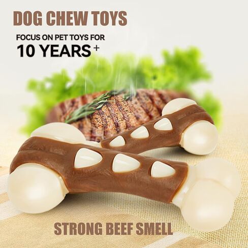 Nylon Dog Bones for Aggressive Chewers, 2 Pack Real Beef Flavor Dog Chew Toys, Durable Dog Teething Toys for Large/Medium/Small Breeds in Saudi Arabia