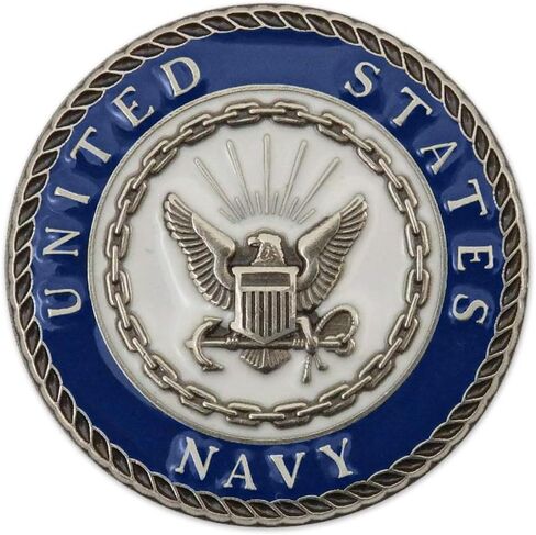 Indiana Metal Craft US NAVY CREST 1 inch Die Struck Solid Nickel Silver Pin with Enamel Made in USA in Saudi Arabia