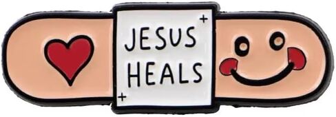 Jesus Heals Bandaid Enamel Pin - Christian Faith Brooch for Backpacks, Jackets, Hats, and Bags - Gift for Christians and Mental Health Supporters in Kuwait