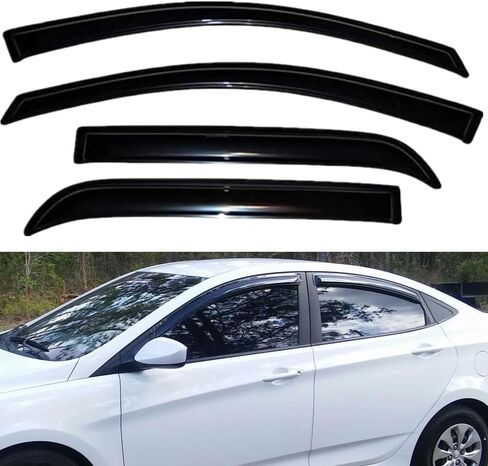 Wensdy 4 قطع من حاجب النافذة الجانبي للتركيب الخارجي، عاكس تهوية الرياح، دخان داكن لطيف من الشمس مجموعة حماية من المطر تناسب 2012-2017 Hyundai Accent Sedan 94970 in Kuwait