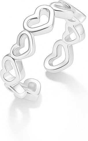 خواتم فضية على شكل قلوب متشابكة للنساء، خاتم فضة أنيق قابل للتعديل وقابل للتكديس ولا يسبب الحساسية للنساء in Kuwait