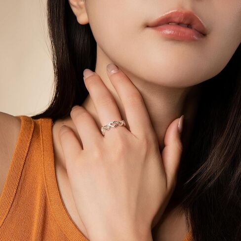 خواتم فضية على شكل قلوب متشابكة للنساء، خاتم فضة أنيق قابل للتعديل وقابل للتكديس ولا يسبب الحساسية للنساء in Kuwait