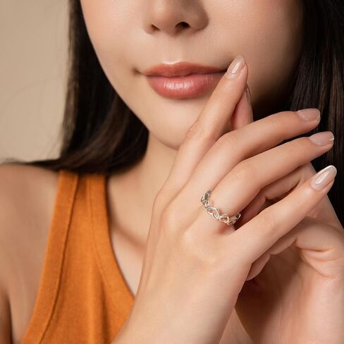 خواتم فضية على شكل قلوب متشابكة للنساء، خاتم فضة أنيق قابل للتعديل وقابل للتكديس ولا يسبب الحساسية للنساء in Kuwait