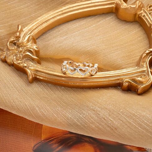 خواتم فضية على شكل قلوب متشابكة للنساء، خاتم فضة أنيق قابل للتعديل وقابل للتكديس ولا يسبب الحساسية للنساء in Kuwait