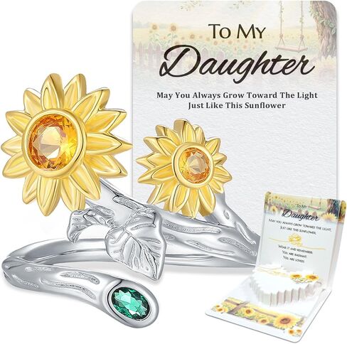 خواتم عباد الشمس الفضية للنساء - 925 الفضة الاسترليني أنت خاتم الشمس المشرقة لها، مجوهرات عباد الشمس عيد ميلاد الأم هدايا عيد الميلاد لبنات الأم in Kuwait