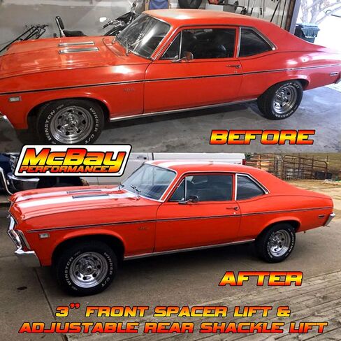 1" to 4" Adjustable 4-Position Rear Leaf Spring Shackle Lift Kit/Set Compatible with Select 1967-1975 Camaro/Firebird & 1962-1978 Nova - MADE IN USA in Saudi Arabia