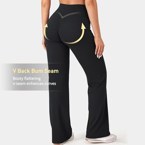 JGS1996 Straight Leg Leggings with Pockets for Women Wide Leg Yoga Pants Casual Sweatpants No Front Seam Gym Workout Leggings in Kuwait