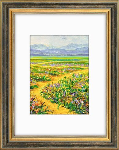 Golden State Art, 8x10 Ornate Picture Frame for 5x7 Photo with Mat or 8x10 Prints without Mat, Real Glass for Wall Mounting and Table Top Horizontally or Vertically (Color:Black Gold, 1 Pack) in Saudi Arabia