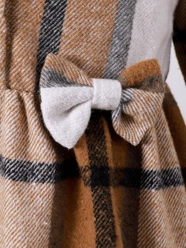 Girls Plaid Dress with Bow Details, Brown Winter Holiday Party Dress with Hat for 4-7 Years in Saudi Arabia