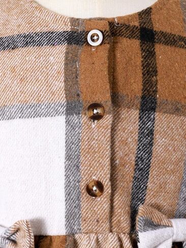 Girls Plaid Dress with Bow Details, Brown Winter Holiday Party Dress with Hat for 4-7 Years in Saudi Arabia