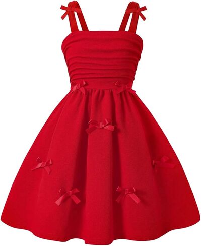 WDIRARA Girl's Bow Cami Dress Ruched Ruffle Birthday Party Flared A Line Dresses in Saudi Arabia