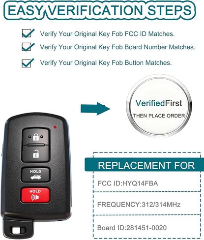 Smart Key Fob for Toyota Camry 2013-2018, FengRKey Remote Control Key Fob Compatible for Toyota Camry Avalon Corolla 2013-2018 HYQ14FBA 89904-06140 281451-0020 in Kuwait