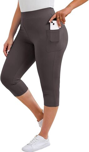 AusLook مقاس كبير كابري طماق للنساء مع جيوب عالية الخصر التحكم في البطن اقتصاص طماق عادية تمتد بانت 1X-5X in Kuwait