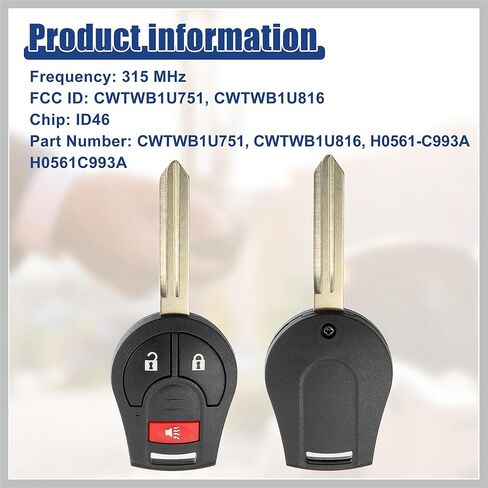 315 MHz Key Fob Keyless Entry Remote Fit for Nissan Sentra NV200 NV1500 NV2500 NV3500 Sentra 2008-2013 for Nissan Rogue 2008-2015 CWTWB1U751 - Pack of 1 Black Replacement Car Parts in Saudi Arabia