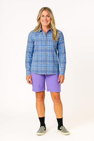 Club Ride Women's Liv'n Flannel Shirt - Stylish & Versatile Comfort for Biking and Hiking Outdoor Adventures - Faded Denim - Small in Kuwait