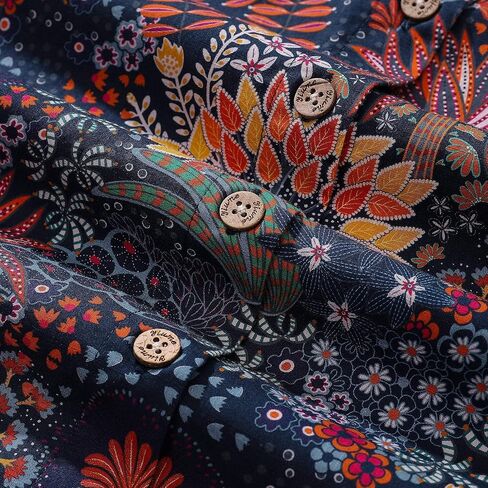 YIUME Women's Hawaiian Shirt Quirky Plants Print Cotton Button-up Short Sleeve Quirky Plants Women Shirt in Kuwait