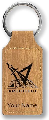 LaserGram Rectangle Keychain, Architect Symbol, Personalized Engraving Included (Black with Gold) in Saudi Arabia