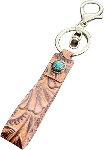 Cowgirl Cowboy Western Keychain,Vintage Leather Key Fob for Car Keys for Women,Bag Purse Charms Key Fob Holder in Kuwait