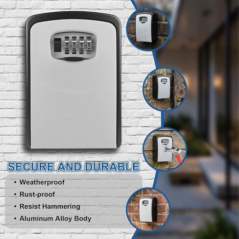 Diyife Large Capacity Key Lock Box Wall Mounted, Weatherproof 4 Digit Combination Key Storage Box for Car Keys, House Keys, Key Safe Security Lock Box with Code for Indoor Outdoor Home Office Garage in Kuwait