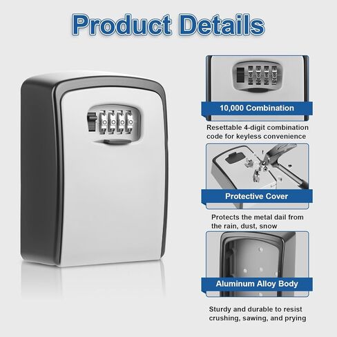 Diyife Large Capacity Key Lock Box Wall Mounted, Weatherproof 4 Digit Combination Key Storage Box for Car Keys, House Keys, Key Safe Security Lock Box with Code for Indoor Outdoor Home Office Garage in Kuwait