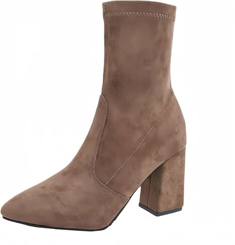 Ulalaza Fashion Ankle Sexy High Heels Platform Comba Boot for Women Pointed Closure Toe Zipper Lug Sole Chelsea Boot Double Elastic Retro Dress Shoes Street Walking Wedding Party in Kuwait