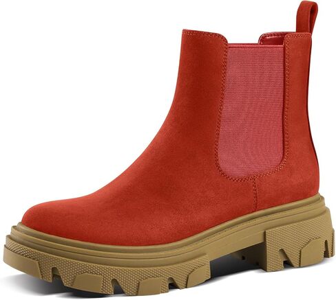 PIZZ ANNU Women's Dani Platform Chelsea Boots Fashion Lug Sole Combat Chunky Block Heel Slip on Elastic Gore Ankle Booties Shoes in Kuwait