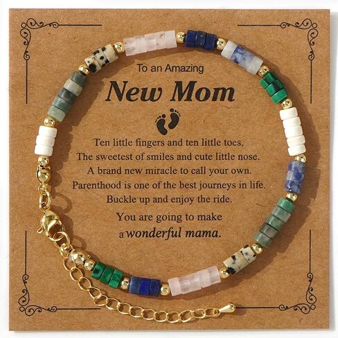 Mama Natural Crystal Beaded Gold Link Bracelet for New Mom,Handmade Boho Healing Energy Stones Mom Bracelet Fashion Mother’s Day Jewelry Gift Friendship Mama in Kuwait