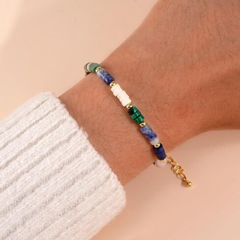 Mama Natural Crystal Beaded Gold Link Bracelet for New Mom,Handmade Boho Healing Energy Stones Mom Bracelet Fashion Mother’s Day Jewelry Gift Friendship Mama in Kuwait