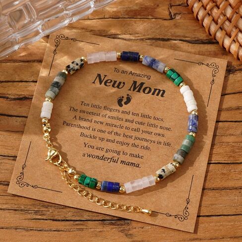 Mama Natural Crystal Beaded Gold Link Bracelet for New Mom,Handmade Boho Healing Energy Stones Mom Bracelet Fashion Mother’s Day Jewelry Gift Friendship Mama in Kuwait