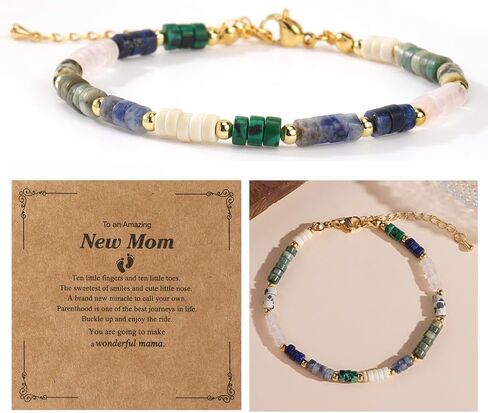 Mama Natural Crystal Beaded Gold Link Bracelet for New Mom,Handmade Boho Healing Energy Stones Mom Bracelet Fashion Mother’s Day Jewelry Gift Friendship Mama in Kuwait