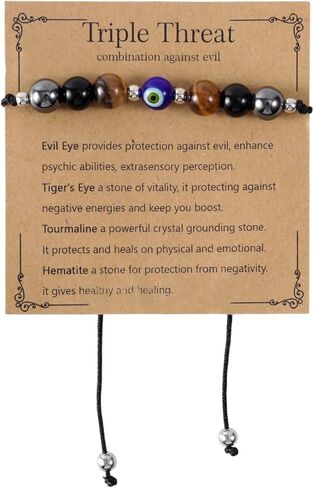 Triple Threat Protection Evil Eye Bracelet for Women, Adjustable Natural Stone Good Luck Evil Eye Beaded Bracelet for Women & Men Jewelry Gift in Saudi Arabia