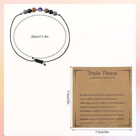 Triple Threat Protection Evil Eye Bracelet for Women, Adjustable Natural Stone Good Luck Evil Eye Beaded Bracelet for Women & Men Jewelry Gift in Saudi Arabia