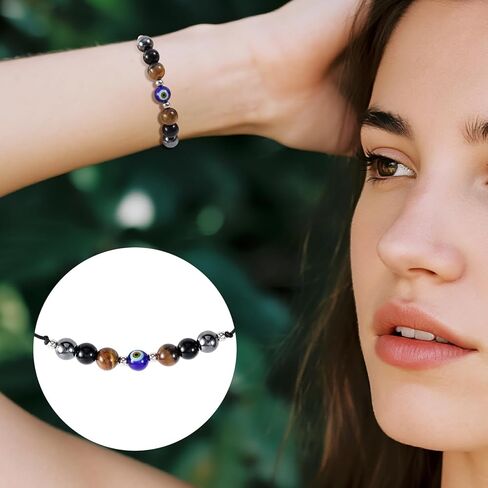 Triple Threat Protection Evil Eye Bracelet for Women, Adjustable Natural Stone Good Luck Evil Eye Beaded Bracelet for Women & Men Jewelry Gift in Saudi Arabia