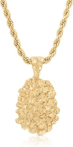 Gold Nugget Necklace, 14k Heavy Plated Gold, 4mm Rope Chain in Saudi Arabia