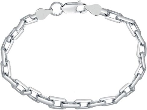 Savlano 925 Sterling Silver 5.5-6.5MM Boxed Anchor Link Bracelet- Rhodium Plated Squared Cable Link Chain for Men Comes with Gift Box- Made in Italy in Saudi Arabia