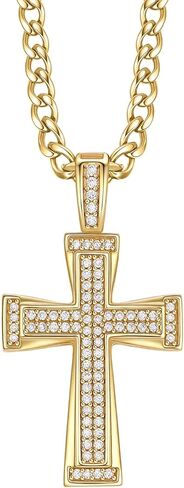 Mens Moissanite Cross Pendant Necklace 925 Sterling Silver D Color VVS1 18k White Gold Plated Gift for Him in Kuwait