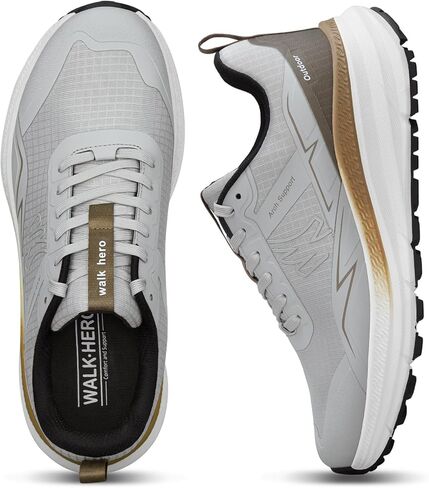Hiking Shoes Men with Arch Support, Orthopedic Men's Walking Shoes with Anti-Skid Rubber Sole, Breathable Men Sneakers for Pain Relief (Grey, 11) in Kuwait