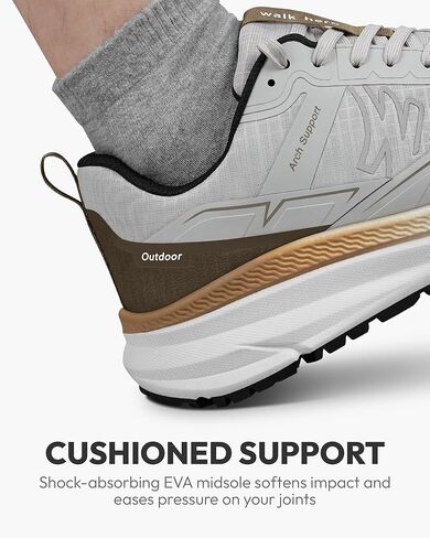 Hiking Shoes Men with Arch Support, Orthopedic Men's Walking Shoes with Anti-Skid Rubber Sole, Breathable Men Sneakers for Pain Relief (Grey, 11) in Kuwait