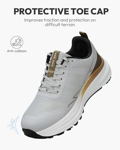 Hiking Shoes Men with Arch Support, Orthopedic Men's Walking Shoes with Anti-Skid Rubber Sole, Breathable Men Sneakers for Pain Relief (Grey, 11) in Kuwait