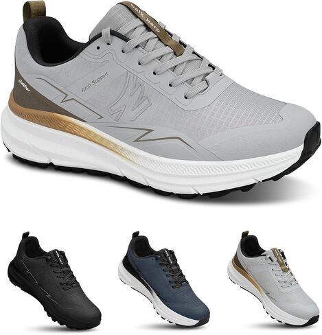 Hiking Shoes Men with Arch Support, Orthopedic Men's Walking Shoes with Anti-Skid Rubber Sole, Breathable Men Sneakers for Pain Relief (Grey, 11) in Kuwait