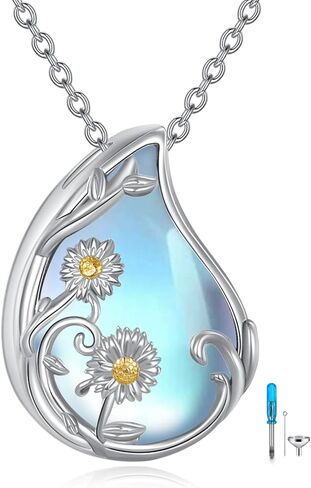 YAFEINI Daisy Urn Necklace S925 Sterling Silver Moonstone Daisy Urn Necklace for Ashes Teardrop Pendant Cremation Jewelry Memorial Gifts for Women Female in Kuwait