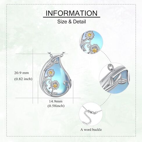 YAFEINI Daisy Urn Necklace S925 Sterling Silver Moonstone Daisy Urn Necklace for Ashes Teardrop Pendant Cremation Jewelry Memorial Gifts for Women Female in Kuwait