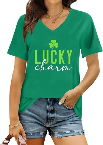 St Patricks Day Shirt for Women Lucky Irish Shamrock Tshirt Saint Patricks Day T-Shirt Green V Neck Tops in Kuwait